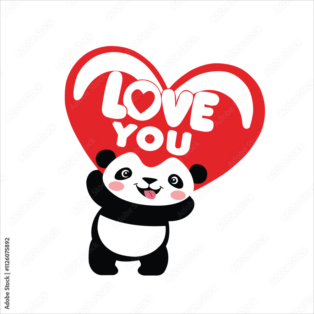 Naklejka premium illustration of a cute happy panda holding the words i love you. on a white background. for backgrounds, greeting cards, room design, wallpaper. 