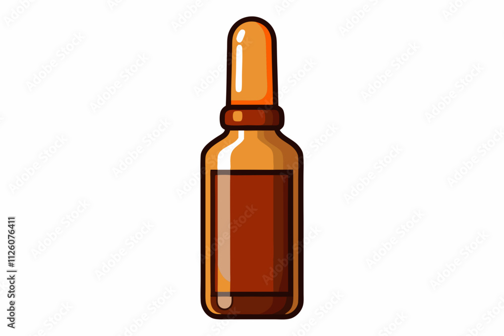 Front view of brown glass ampoule with medicine isolated on white background vector art illustration Front view of brown glass ampoule with medicine isolated on white background vector art illustration