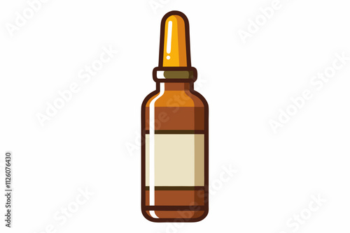  Front view of brown glass ampoule with medicine isolated on white background vector art illustration