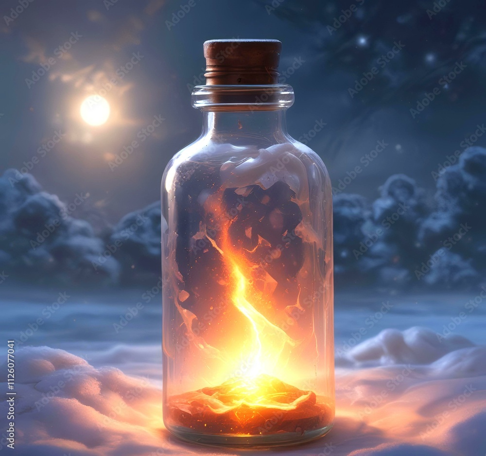 Illustration of bottle with magic spark inside. Illustration of bottle with magic spark inside.