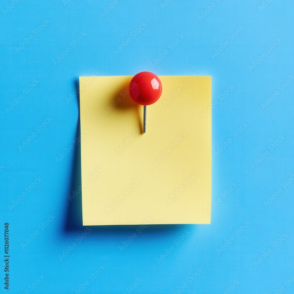 colorful sticky note with push pin on blue background colorful sticky note with push pin on blue background