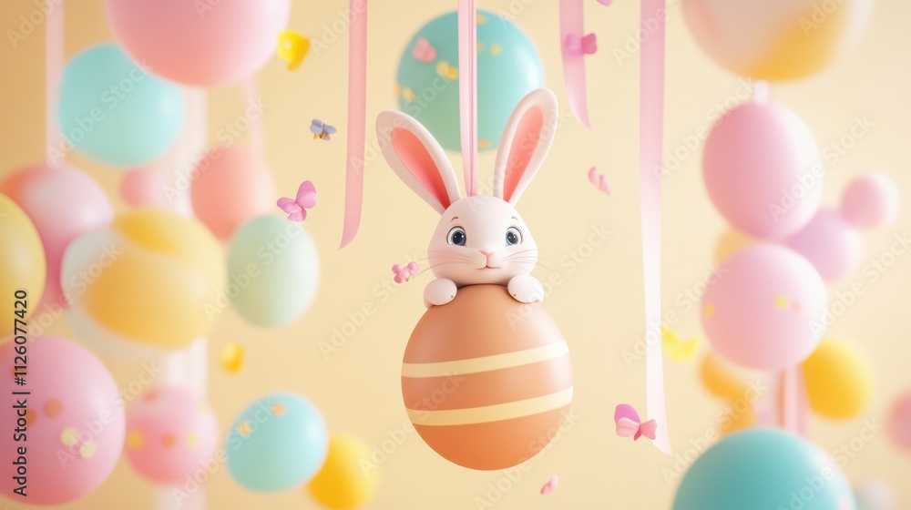 Cute Bunny with Egg Decorations in Soft Pastel Colors for Easter Cute Bunny with Egg Decorations in Soft Pastel Colors for Easter