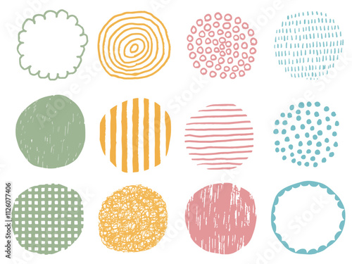 手描きあしらいセット　色鉛筆　丸　落ち着いた色