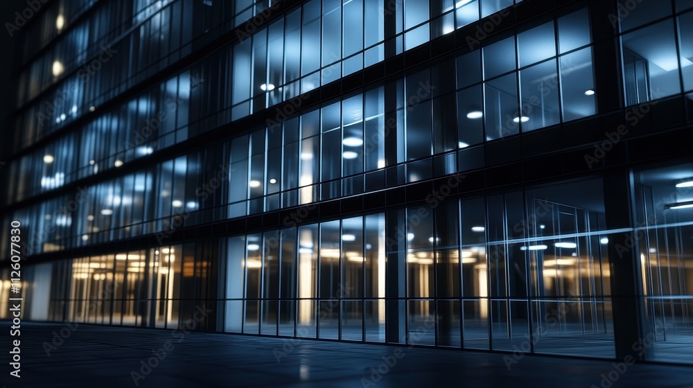 Sleek and Illuminated Modern Office Building at Night Sleek and Illuminated Modern Office Building at Night