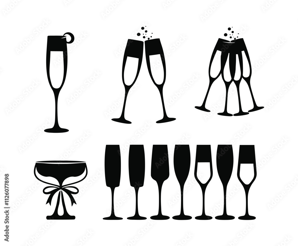 Champagne Glass with Ribbon Silhouette Template Champagne Glass with Ribbon Silhouette Template
