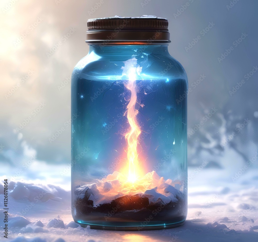 Illustration of bottle with magic spark inside. Illustration of bottle with magic spark inside.