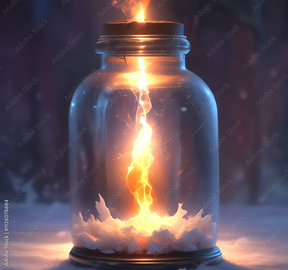 Illustration of bottle with magic spark inside. Illustration of bottle with magic spark inside.