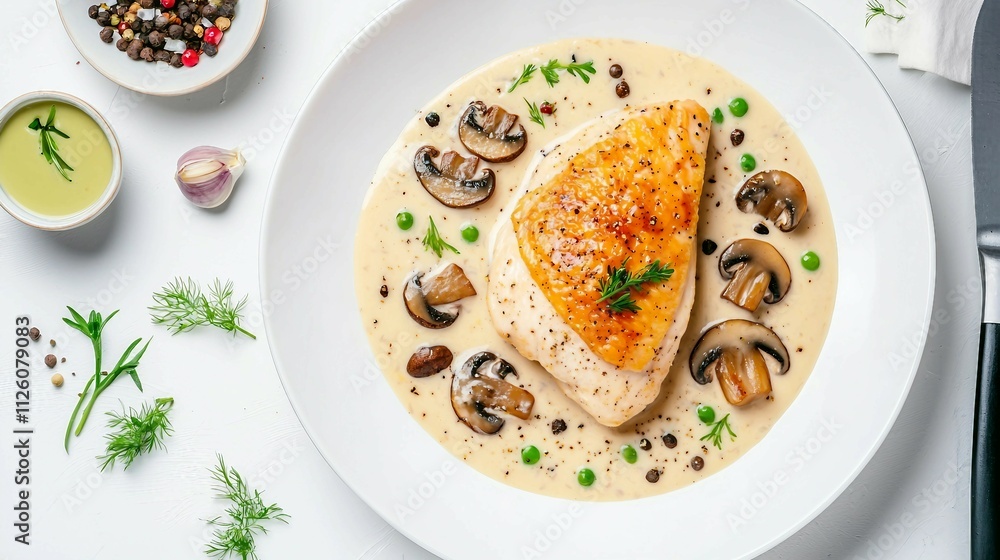 Delicious Baked Chicken Breast with Creamy Mushroom Sauce Presentation Delicious Baked Chicken Breast with Creamy Mushroom Sauce Presentation