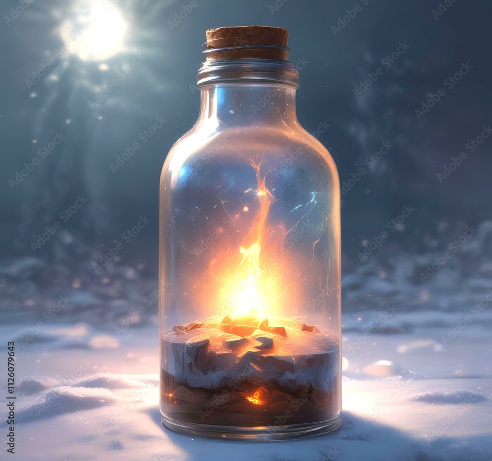Illustration of bottle with magic spark inside. Illustration of bottle with magic spark inside.
