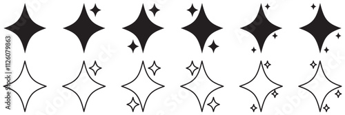 Sparkle star icons collection. Modern simple bling spark. Flash Flare Burst Magic shine Twinkle Glint Clean Effect. Black geometric stars shapes. Glitter symbol
