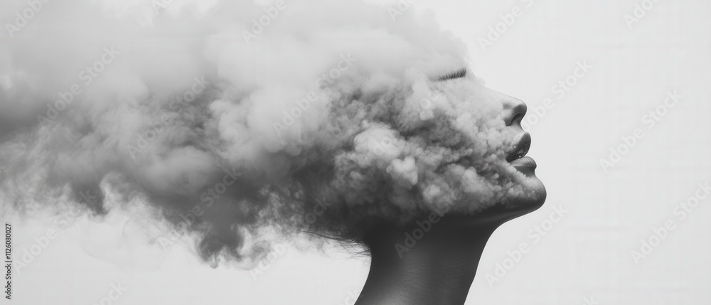 conceptual art of a person with a cloud-like head representing thoughts and dreams conceptual art of a person with a cloud-like head representing thoughts and dreams