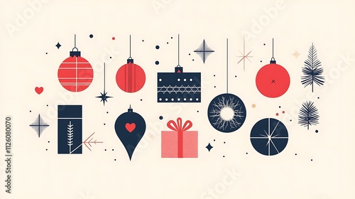 Sleek Christmas card design showcasing minimalist ornaments, geometric shapes, and clean typography
