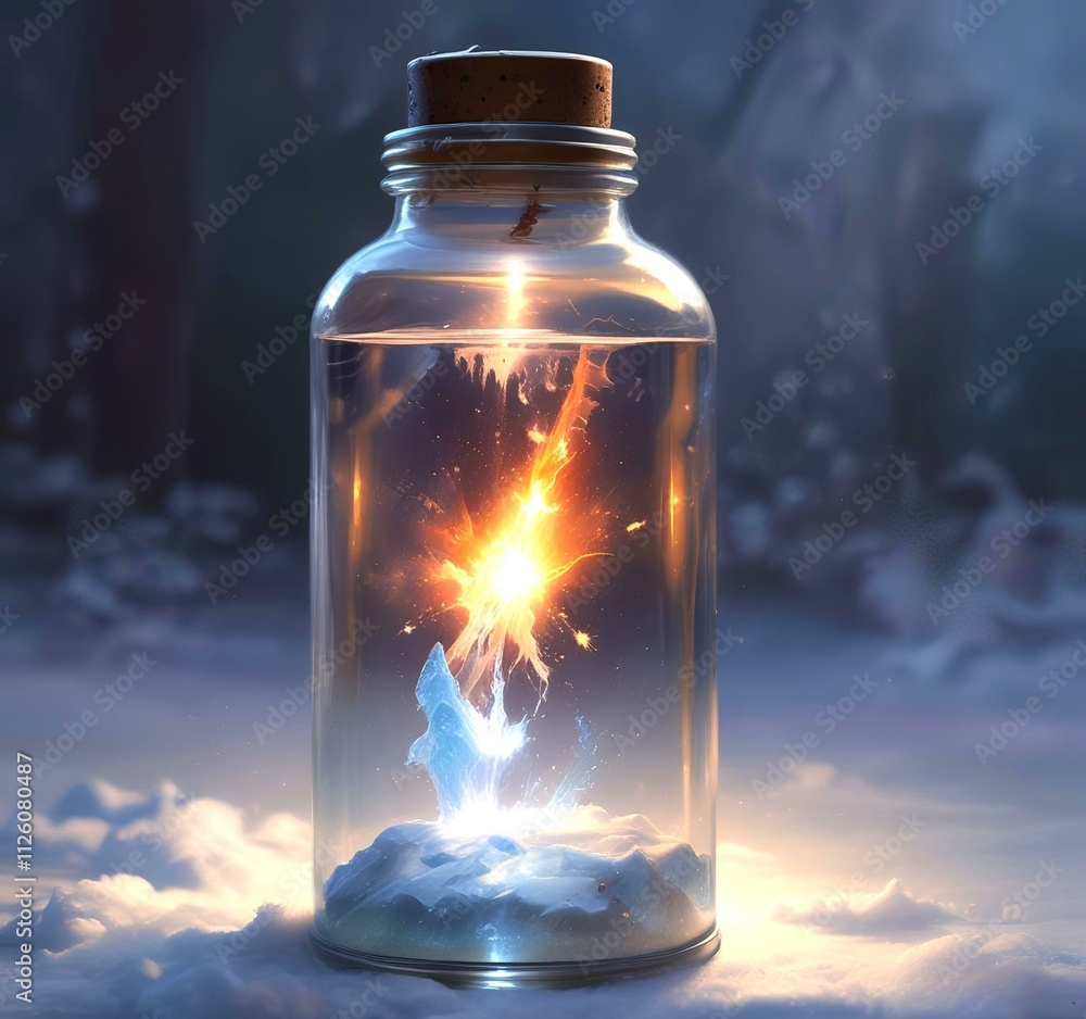Illustration of bottle with magic spark inside. Illustration of bottle with magic spark inside.