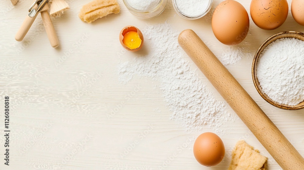 Baking Ingredients and Tools on a Wooden Surface for Cooking Baking Ingredients and Tools on a Wooden Surface for Cooking