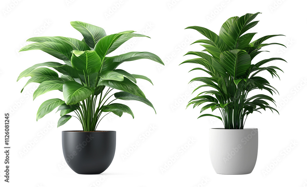 Tropical houseplants in modern pots png isolated on transparent background Tropical houseplants in modern pots png isolated on transparent background