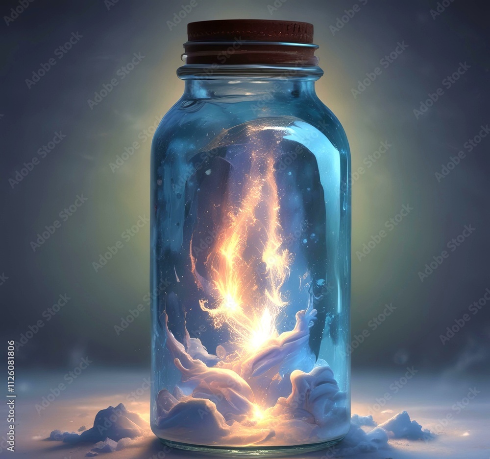 Illustration of bottle with magic spark inside. Illustration of bottle with magic spark inside.
