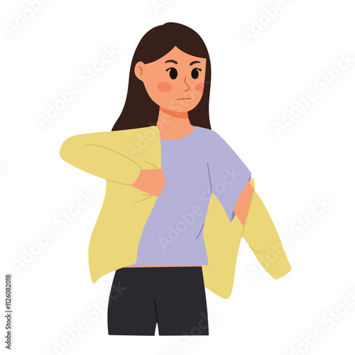 woman taking off jackets illustration