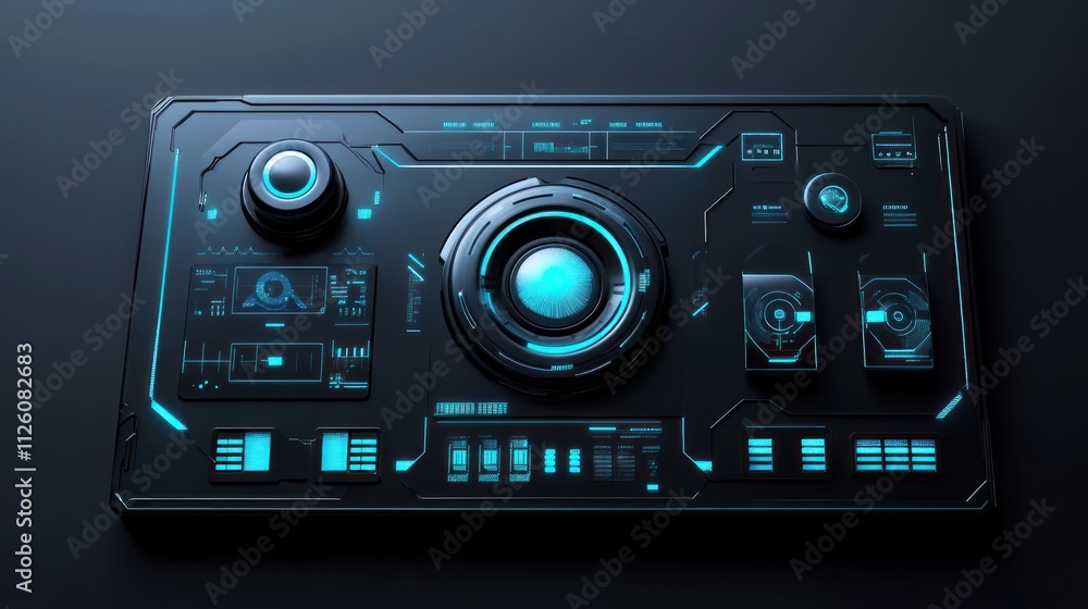 Futuristic Technology Interface: Cyan and Black Control Panel Futuristic Technology Interface: Cyan and Black Control Panel