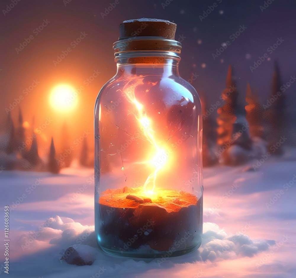 Illustration of bottle with magic spark inside. Illustration of bottle with magic spark inside.