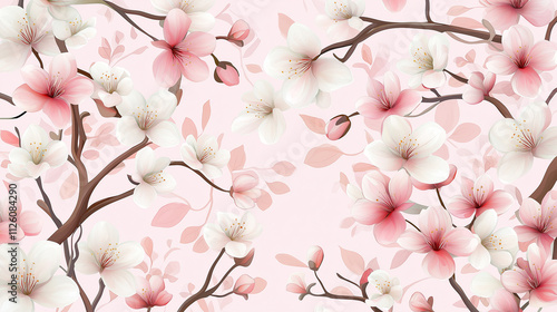 Cherry blossom branches with pale pink flowers on