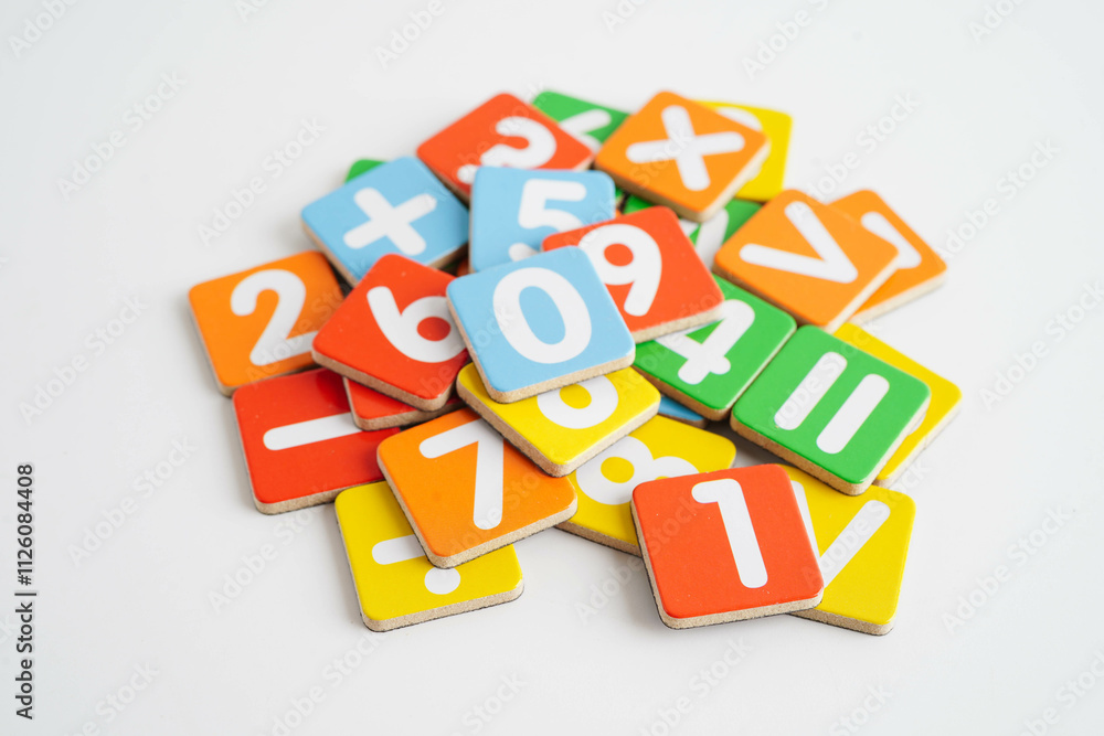 Number wood block cubes for learning Mathematic, education math. Number wood block cubes for learning Mathematic, education math.