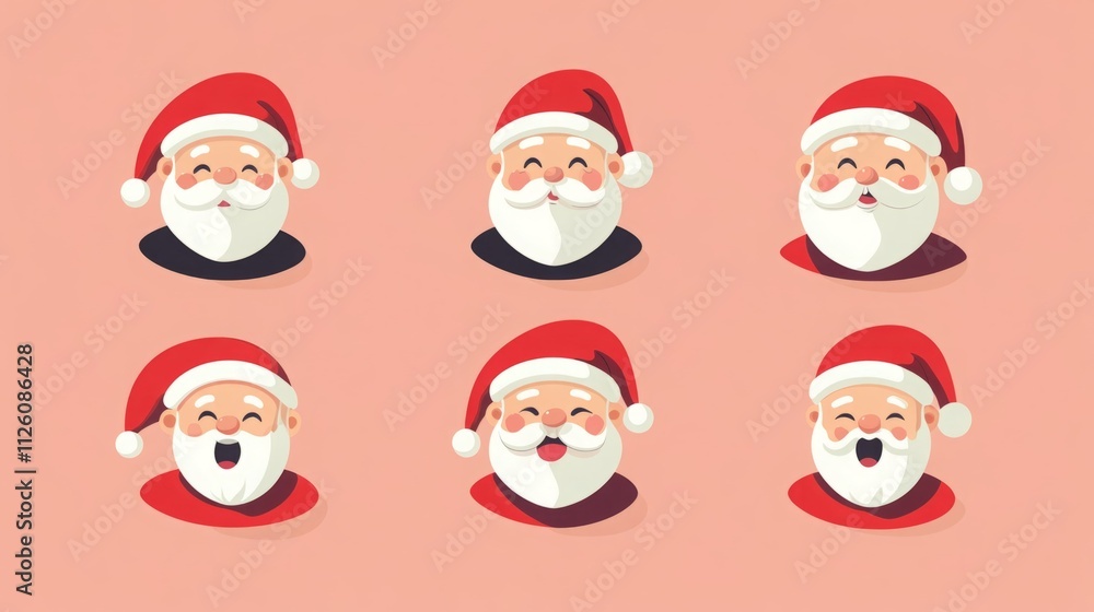 Six cheerful Santa Claus faces with varying expressions. Perfect for Christmas! Six cheerful Santa Claus faces with varying expressions. Perfect for Christmas!