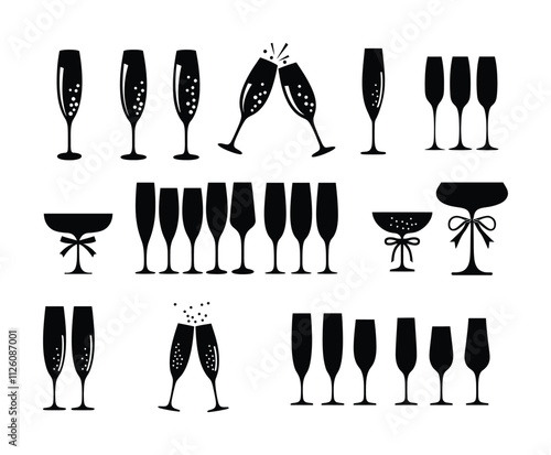 Various Elegant Champagne Glasses Champagne Silhouettes