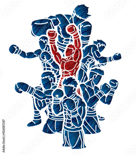 Group of Boxer Boxing Sport Male Fighting Mix Action Cartoon Graphic Vector