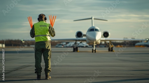 Airport Ground Crew Directing an Airplane