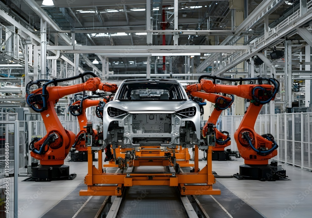 Robots Assembling Cars in an Automotive Factory Robots Assembling Cars in an Automotive Factory