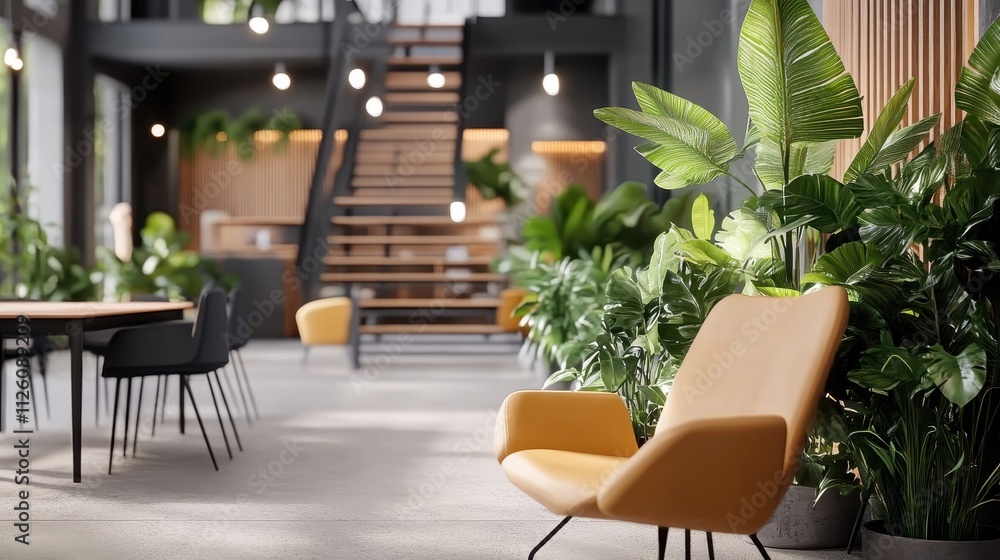 Fototapeta premium Cozy and Inviting: A Modern Office Oasis with Lush Greenery