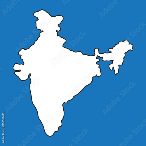 India Country Outline Map Asia Minimal Illustration World Nation Geographic Drawing