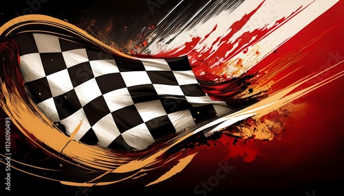 Abstract racing flag design with dynamic colors. photo