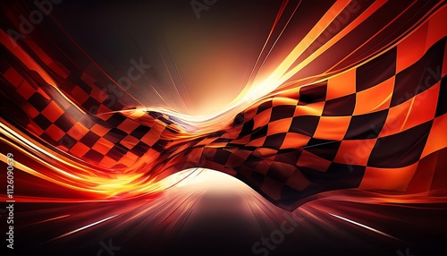 Dynamic abstract design with checkered flags.