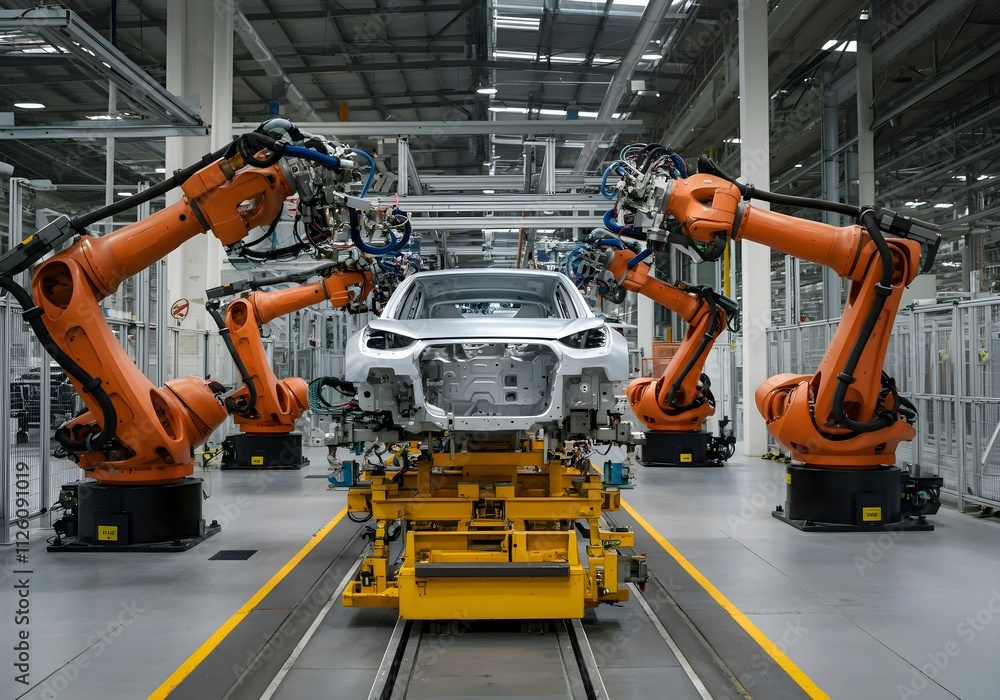 Car Manufacturing with Robots in a Factory Setting Car Manufacturing with Robots in a Factory Setting