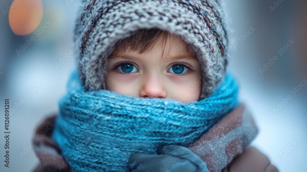 Winter-clad boy in cityscape Winter-clad boy in cityscape