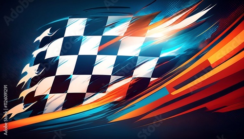 Dynamic racing flag with colorful motion effects. photo