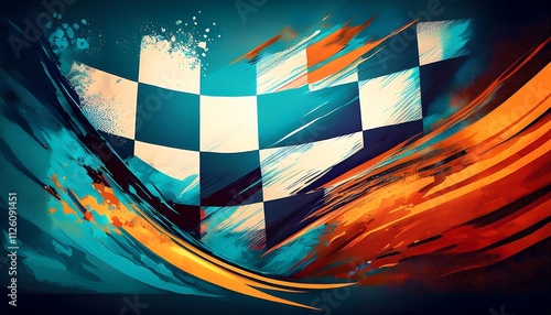 Abstract racing flag design with dynamic colors. photo