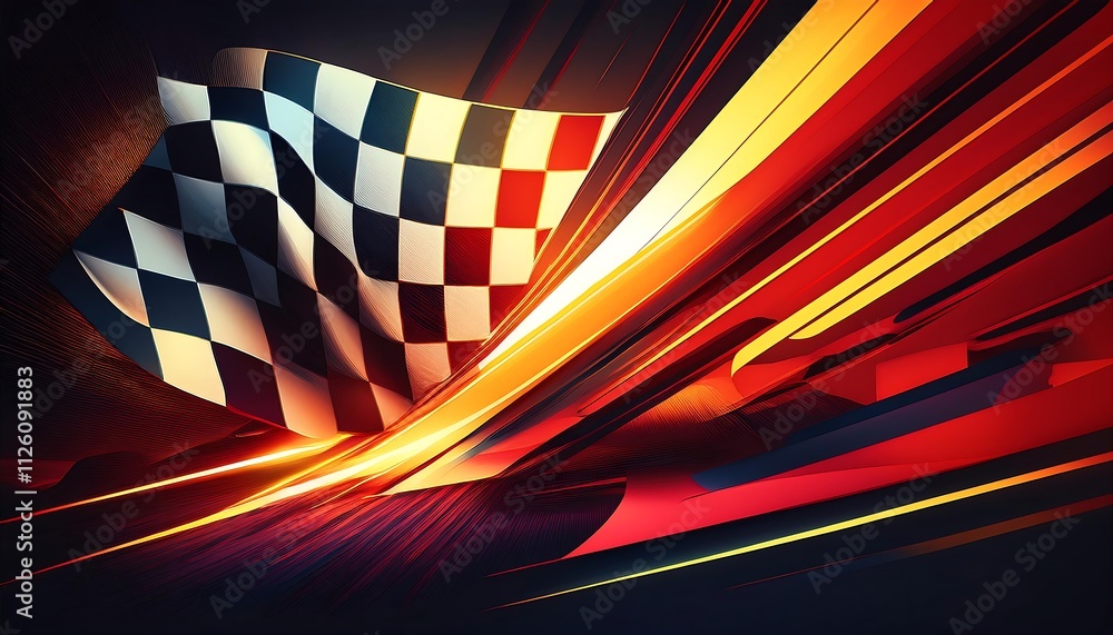 Obraz premium Racing flag waving amidst dynamic colors.