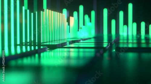 Abstract Green Neon Lights and Geometric Shapes