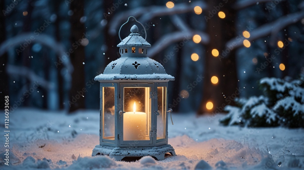 Serene Winter Night with Snow-Covered Lanterns and Glowing Candles V2 Serene Winter Night with Snow-Covered Lanterns and Glowing Candles V2
