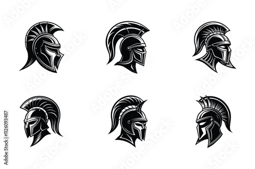 Set of the Spartan helmet in side view vector art silhouette
