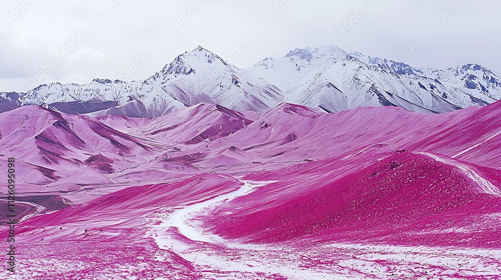 Obraz premium Pink Mountains Snow Winter Landscape Aerial View