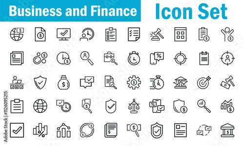 Business and management line icons set, Vector Flat Line Icons Office and Business, money, bank, check, law, auction, exchange, payment, wallet, deposit, piggy, calculator, web and more isolated outli