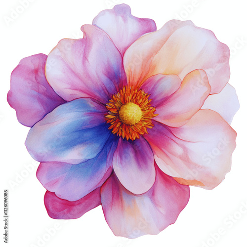 Large Watercolor Flower Unfolding on White Background  

