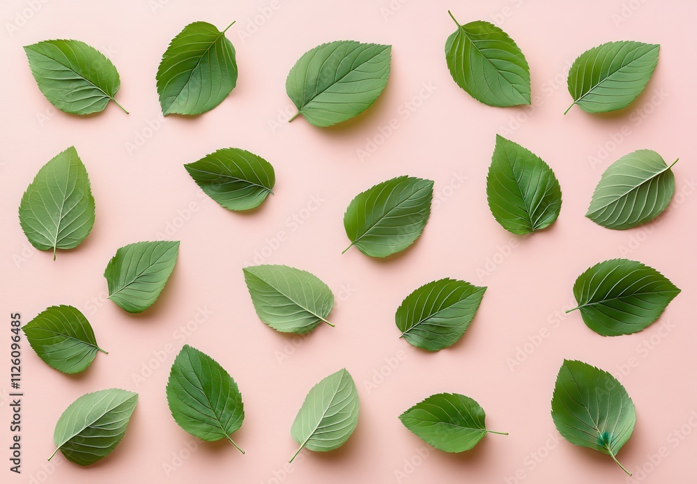 Aesthetic Arrangement of Various Green Leaves on a Soft Pink Background Showcasing Nature’s Beauty and Diversity in a Minimalist Style for Creative Projects Aesthetic Arrangement of Various Green Leaves on a Soft Pink Background Showcasing Nature’s Beauty and Diversity in a Minimalist Style for Creative Projects