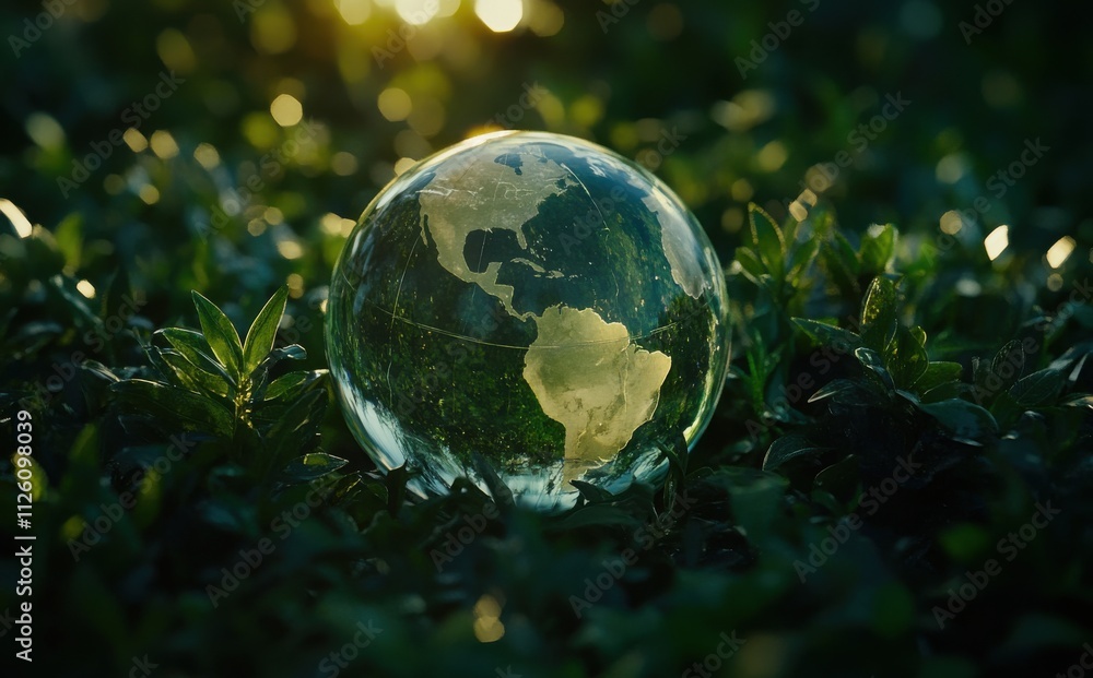 Captivating Glass Globe Reflecting Earth Amidst Lush Greenery, Symbolizing Environmental Sustainability and Global Awareness in Nature's Embrace Captivating Glass Globe Reflecting Earth Amidst Lush Greenery, Symbolizing Environmental Sustainability and Global Awareness in Nature's Embrace
