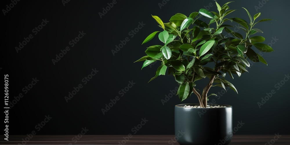 A small potted plant sits on a wooden table , with ample copy space for text. A small potted plant sits on a wooden table , with ample copy space for text.