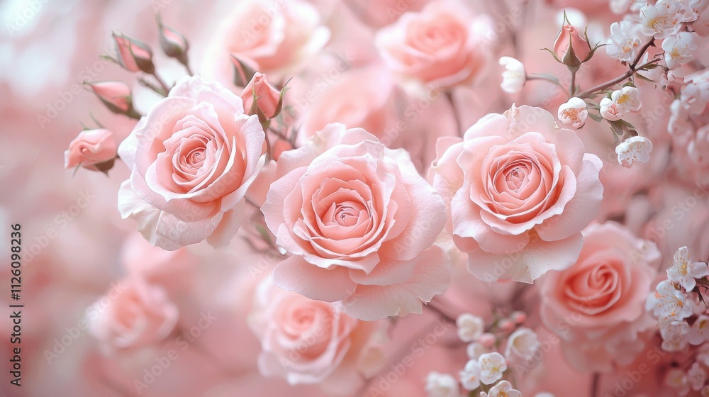 Amid a tranquil garden, lush blooms of pastel pink roses capture the essence of beauty and peace. Petals softly sway in a gentle breeze, inviting moments of reflection and joy Amid a tranquil garden, lush blooms of pastel pink roses capture the essence of beauty and peace. Petals softly sway in a gentle breeze, inviting moments of reflection and joy
