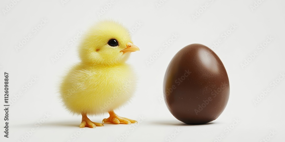 Single Easter chick beside a chocolate egg, isolated for a delightful visual. This Easter chick paired with a chocolate egg creates a charming scene perfect for festive themes. Single Easter chick beside a chocolate egg, isolated for a delightful visual. This Easter chick paired with a chocolate egg creates a charming scene perfect for festive themes.